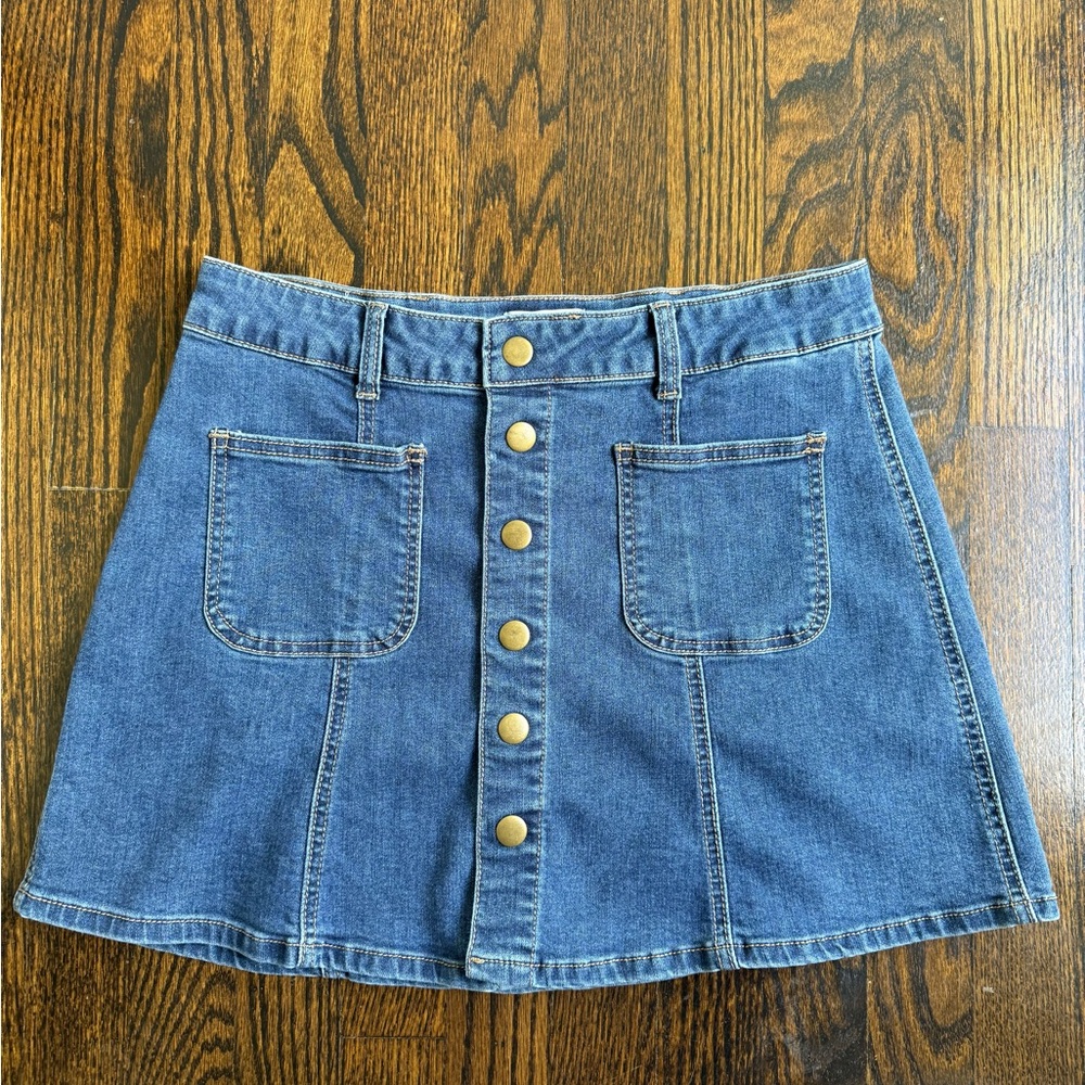 Altar’d State Denim Button-Front Skirt